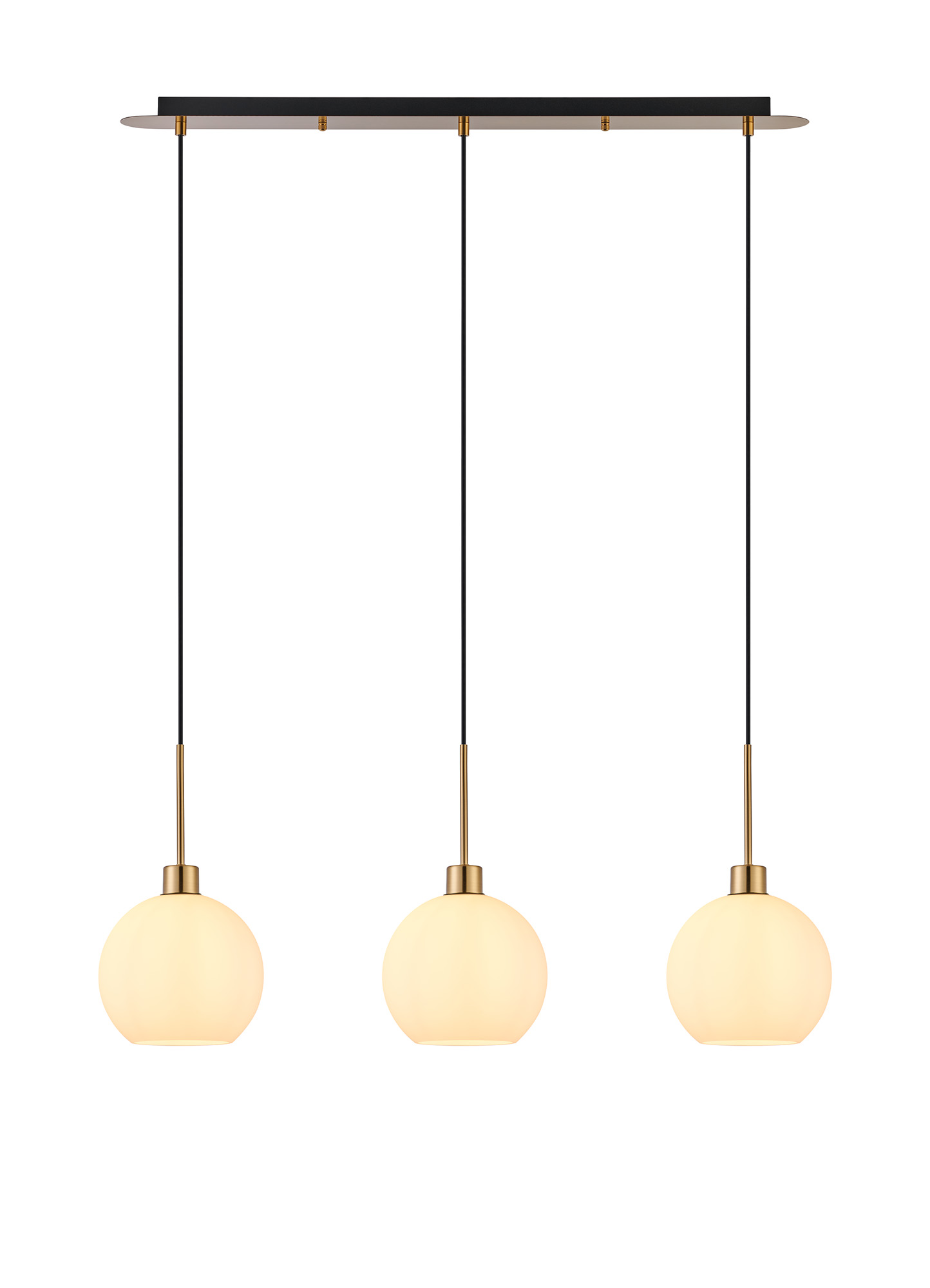 DK1211  Lori Linear Pendant, 3 Light Adjustable E27, Antique Gold/Opal Open Mouth Round Globe Shades